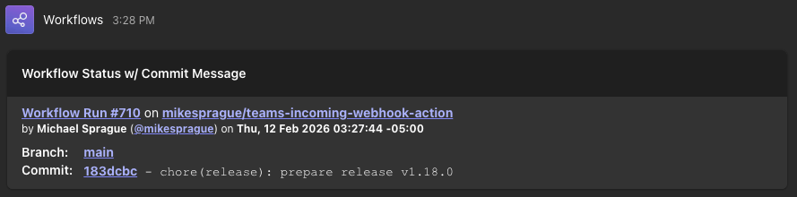 Workflow Status w/ Commit Message Example Workflow Status w/ Commit Message
