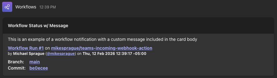 Workflow Status w/ Message Example Workflow Status w/ Message Example