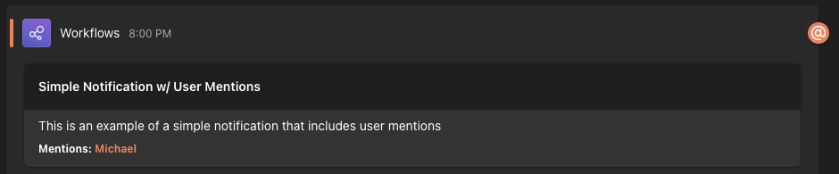 Simple Notification w/ User Mentions Example Simple Notification w/ User Mentions Example